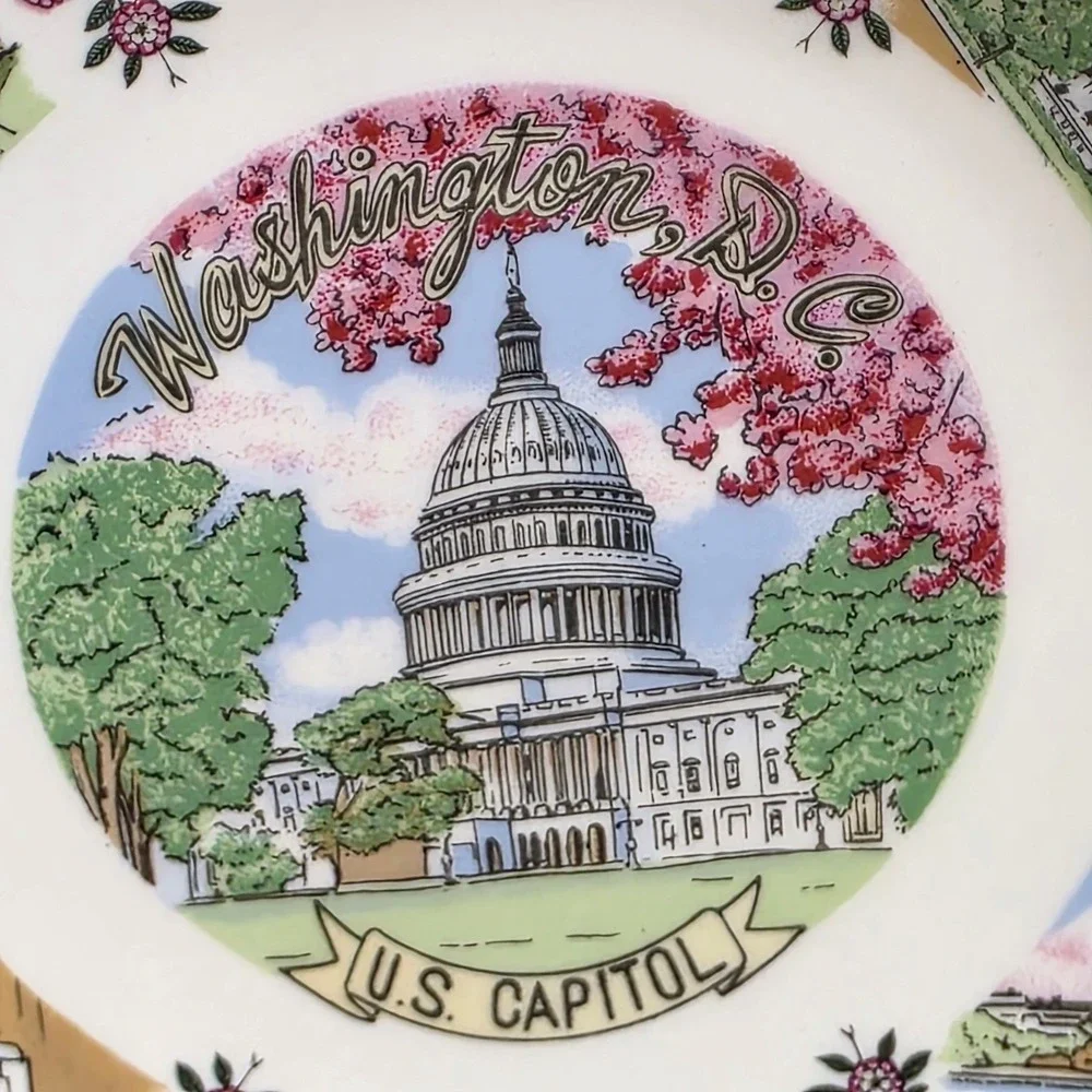 Vintage Washington DC Plate US Capitol Lincoln‎ Memorial White House Souvenir